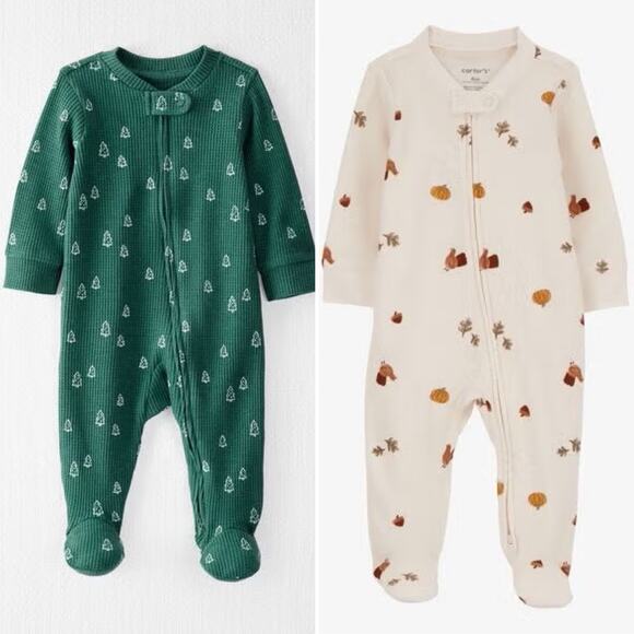 Bundle of (5) Holiday Themed Newborn Footies - Picture 2 of 9